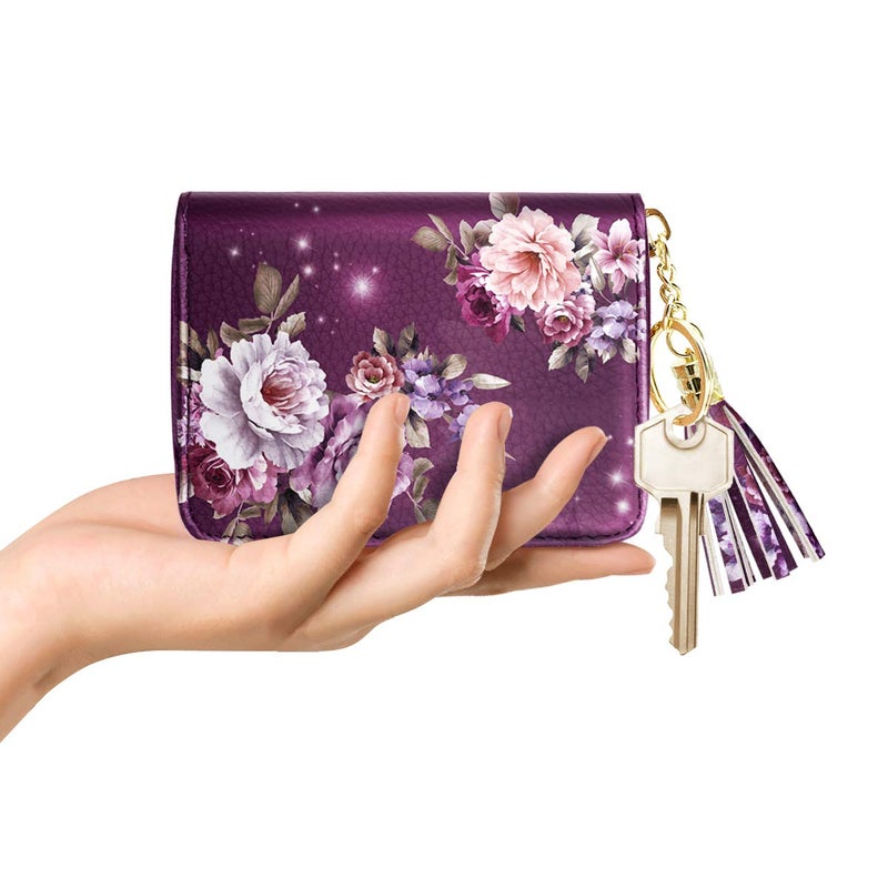 Coco Rossi Women's Small Credit Card Wallet RFID Cute Flower Card Holder for Women, Purple Flower - Image 3